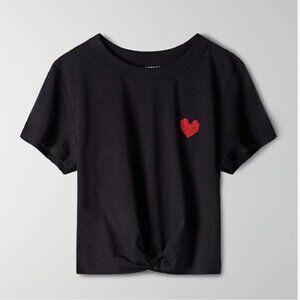 Sunday best Lux Teeny Tiny Tee - Black with Embroidered Heart -